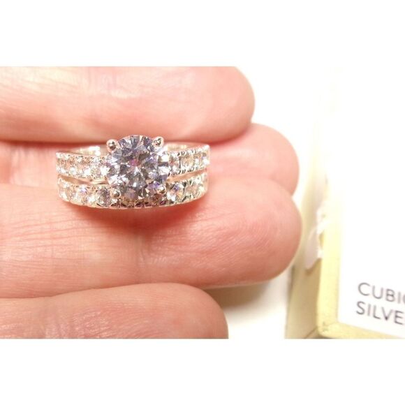 070 Charter club CZ cubic Zirconia silver plated solitair ring set sz 6 - Picture 1 of 2